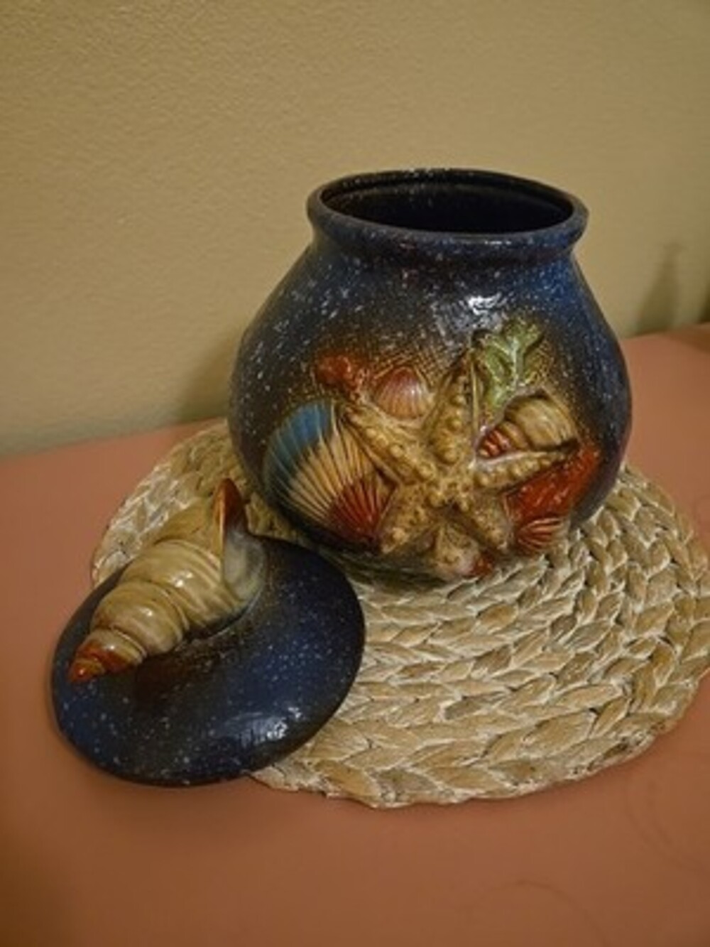 Large COOKIE  Jar Beach Nautical Conch Fancy (14" tall, deep and wide)